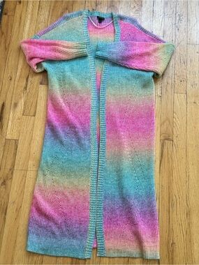 torrid Pastel Rainbow Open-Front Long Cardigan - Pink, Blue, Green
